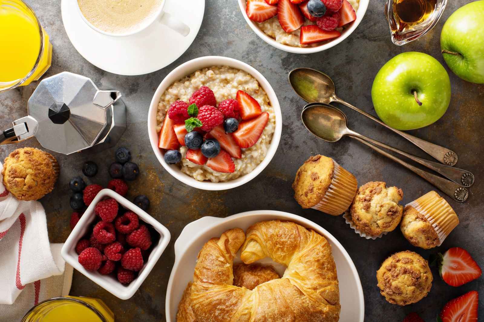 Variety of breakfast foods containing sugar